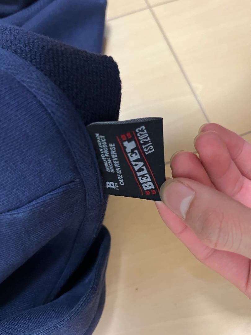 Belvetベルベットネイビー ジップアップフード付きパーカー