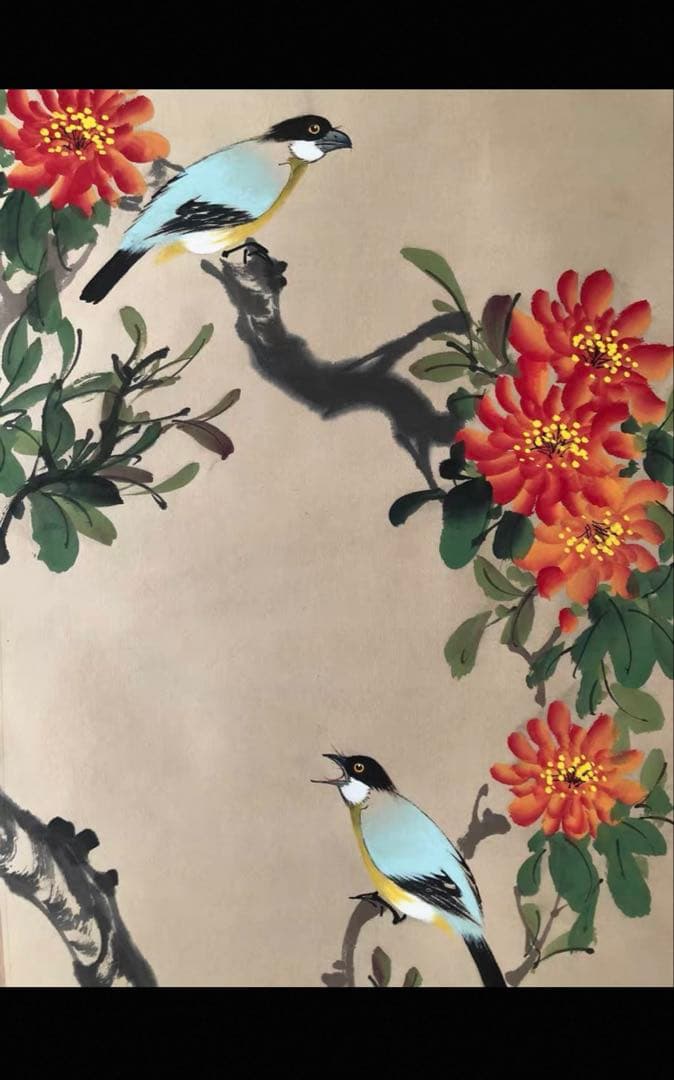 梅蘭芳 花鳥図 四条屏 手描き 掛軸 山水画　中国画 四幅セット 和室飾り