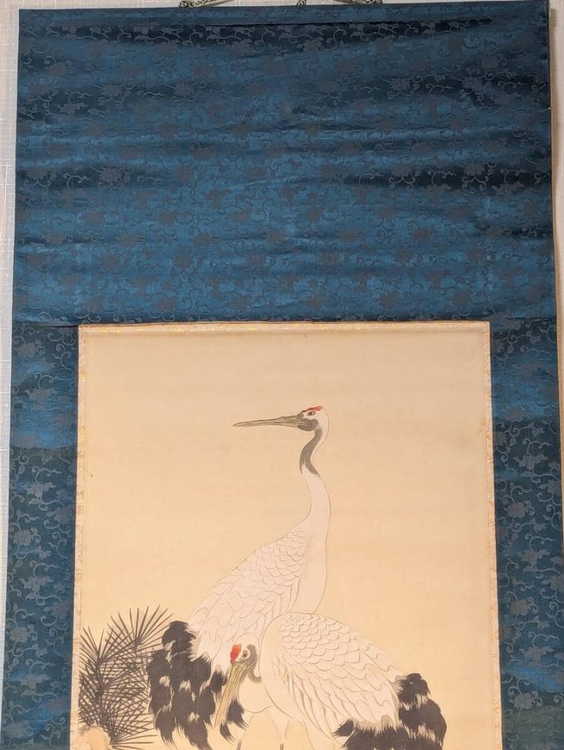 【真作】掛軸　松鶴図　長寿吉祥　古美術　骨董書画　縁起物　和骨董　U6