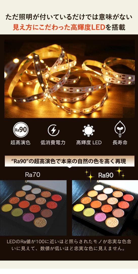 LEDミラーライト付き 女優ミラー 調色 丸 直径55㎝