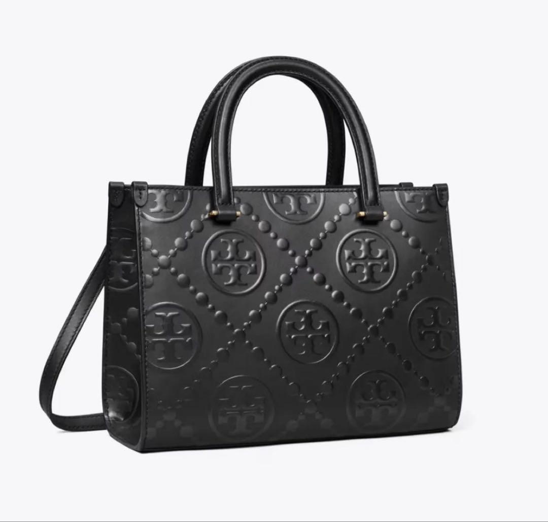 トリーバーチTモノグラム トップハンドル エンボストート 黒