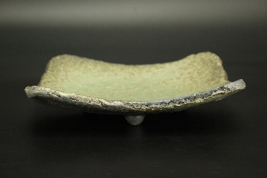 灰釉焼締 角皿 五枚 和食器 荒木義隆 木箱付 美品(メ1381)