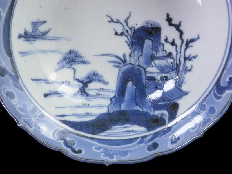 古伊万里 染付 墨弾 桜花に波 楼閣山水図 膾皿 5客 A634AS-CVz - メルカリ