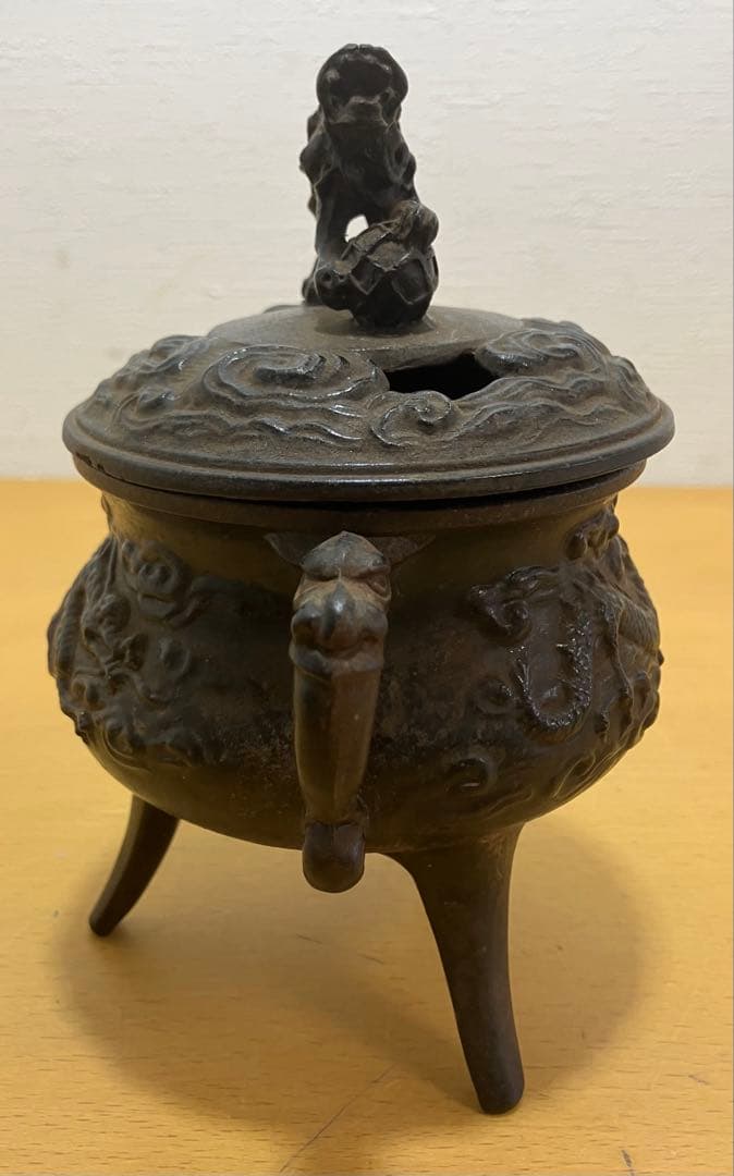 香炉】三脚獅子摘龍紋獣 耳香炉 香爐 香道具 古道具 高良】中国美術