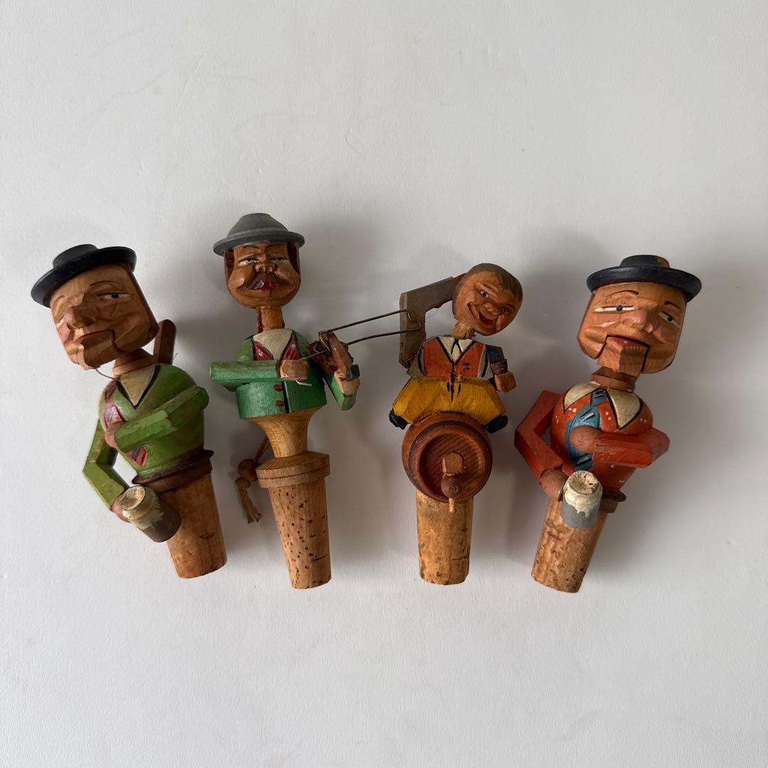ジャンク からくり木彫人形 4体セット ボトルストッパー ドイツ 民芸