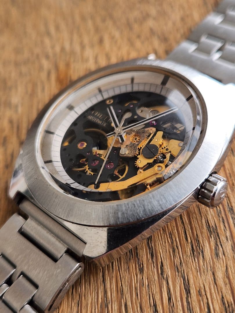 動作確認済　美品　シチズン　両面スケルトン　ノンデイト　ムーブブラック・ゴールド