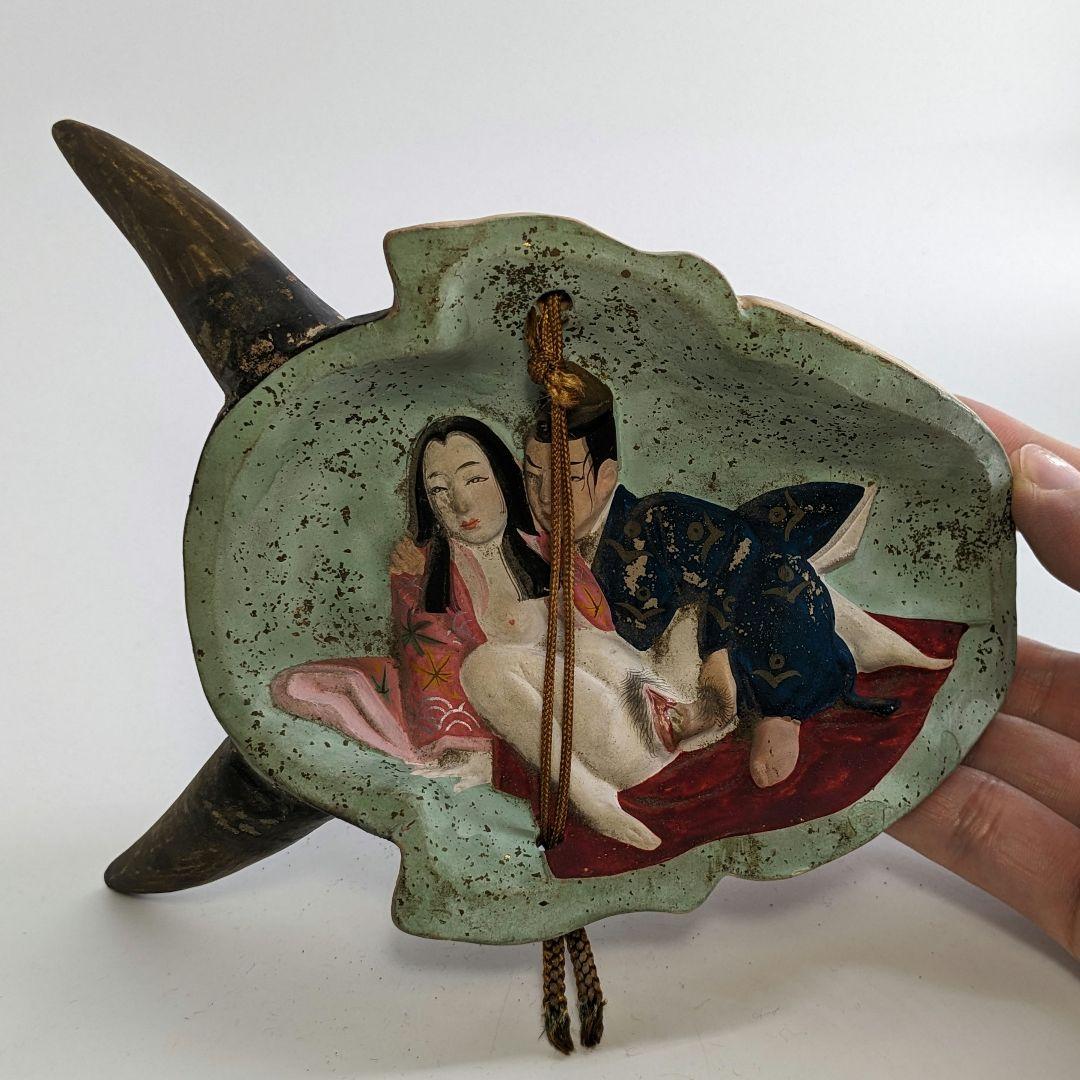 般若面型春画置物 裏絵 隠し絵 色絵陶器 やきもの 珍品 レア 希少 子宝