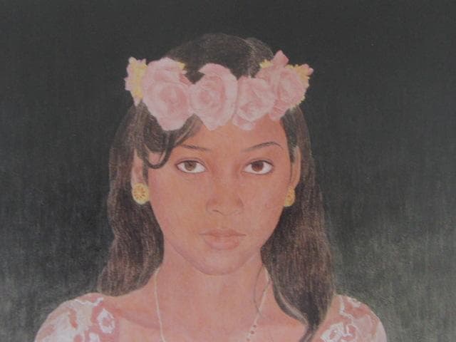 井手康人、【花の祈り】、希少な額装用画集より、新品額装付、状態良好