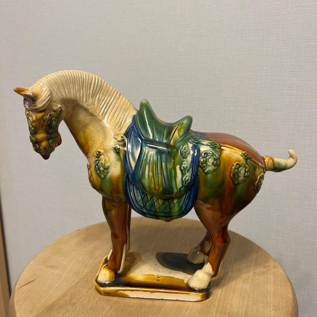 骨董品】☆中国美術 唐三彩 馬の置物 （唐物 古玩 陶磁器 陶器