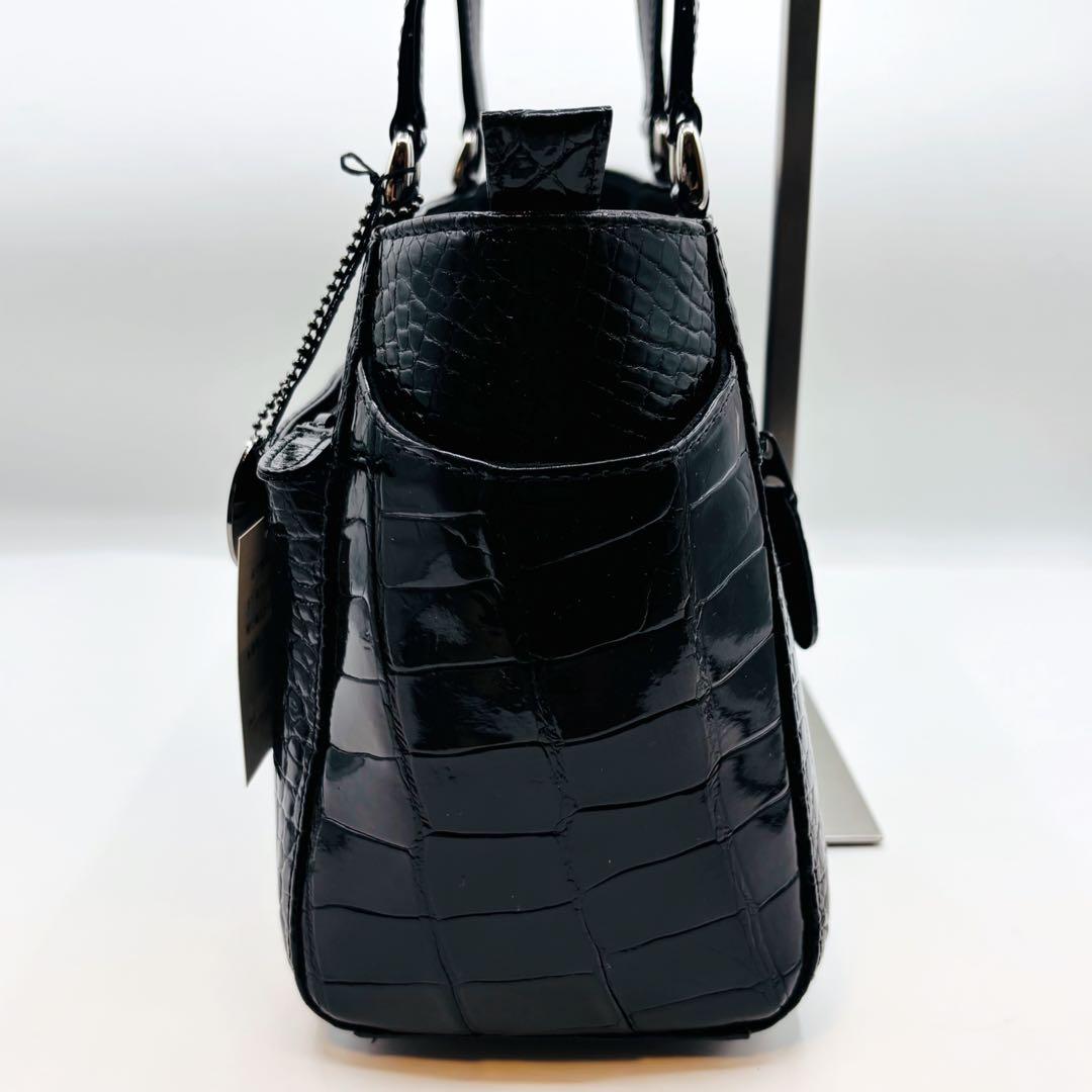 【美品】JRA ハンドバッグ クロコダイル レザー パスケース付き ブラック