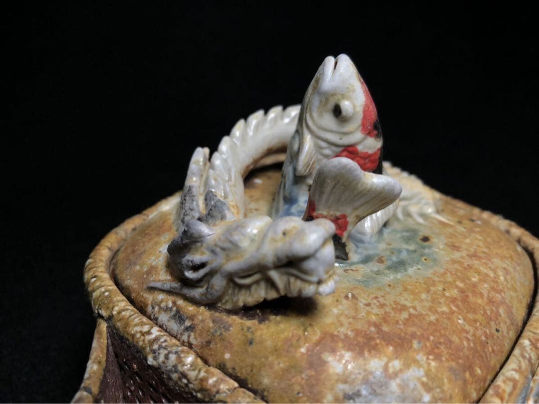 備前焼 森脇弘行 四角手造 鯉龍宝瓶 2白龍張 煎茶道具