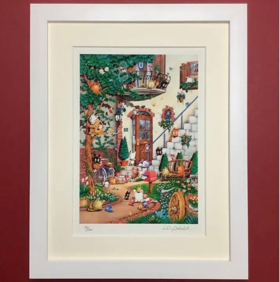 絵画・額縁・版画・芳岡 ひでき・新品未使用・スリーピングキティ・美術品・雑貨 絵画・額縁・版画・芳岡 ひでき・新品未使用・スリーピングキティ