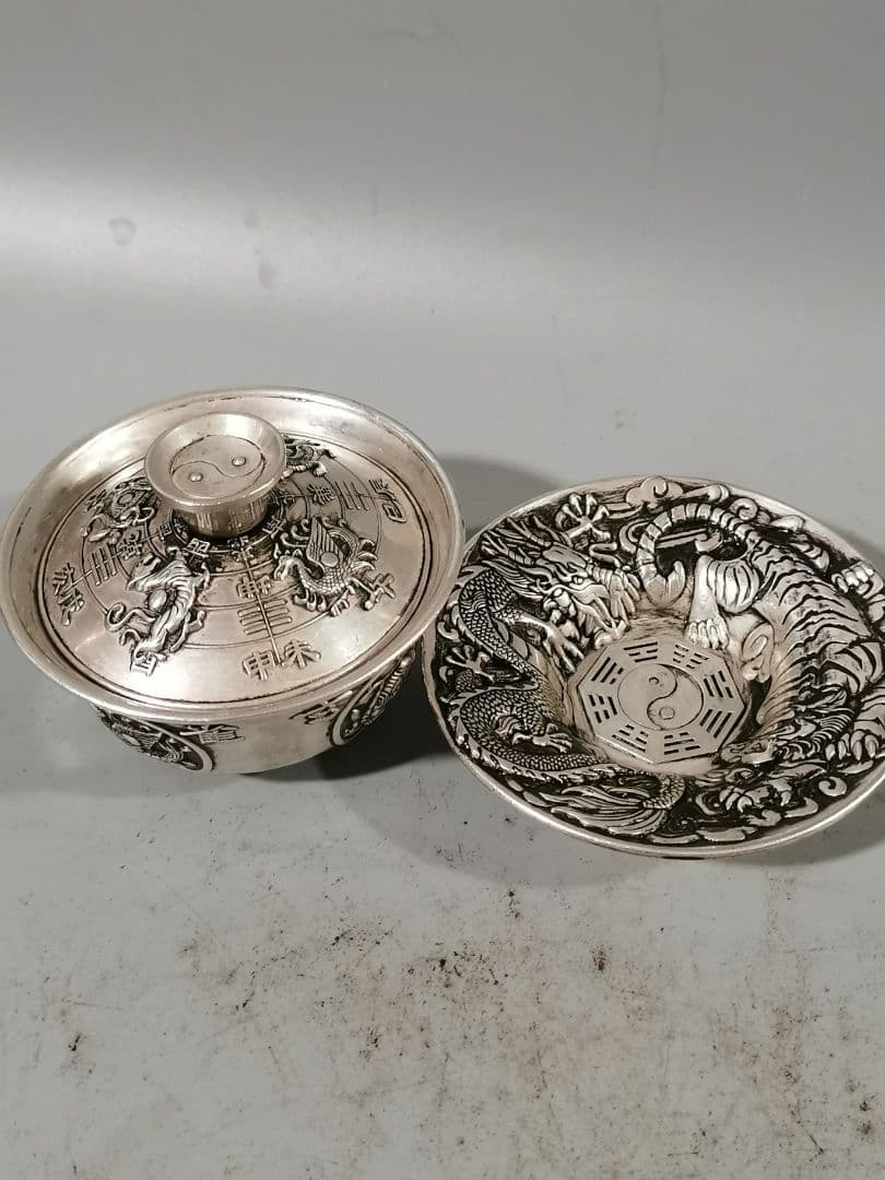 中国茶器 銅器 四大神獣三才蓋碗 茶器 装飾品 工芸品 置物