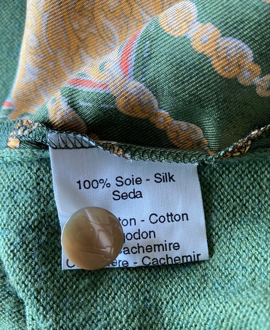 HERMES エルメス 総柄ニット切替ポロシャツ シルク/コットン/カシミヤ L