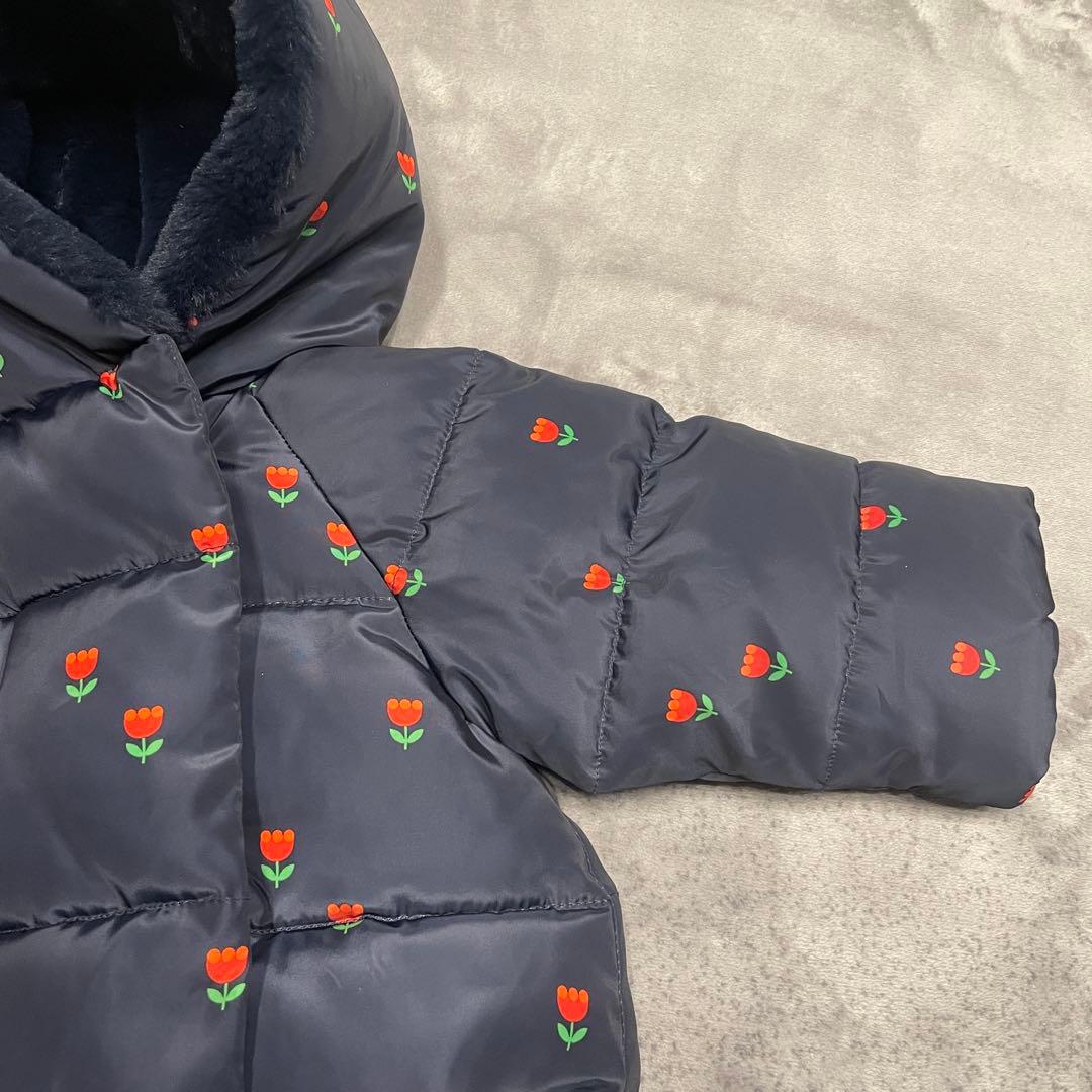 jacadi チューリップ柄　中綿入りジャケット　12m ネイビー　ファー　撥水
