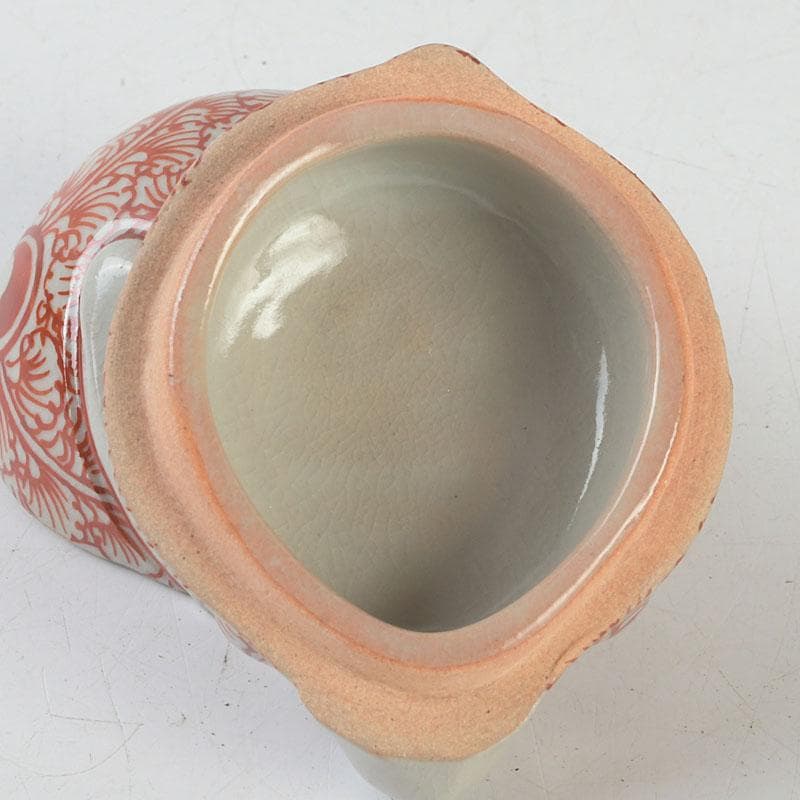 ニコニコ　茶道具　萬古焼　加賀瑞山造　赤絵卯香合　共箱　V　9753