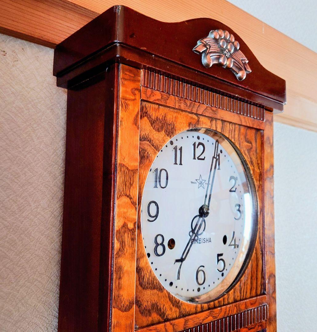 〈完動・美品〉栄計舎　本打式宮型ゼンマイ振り子時計