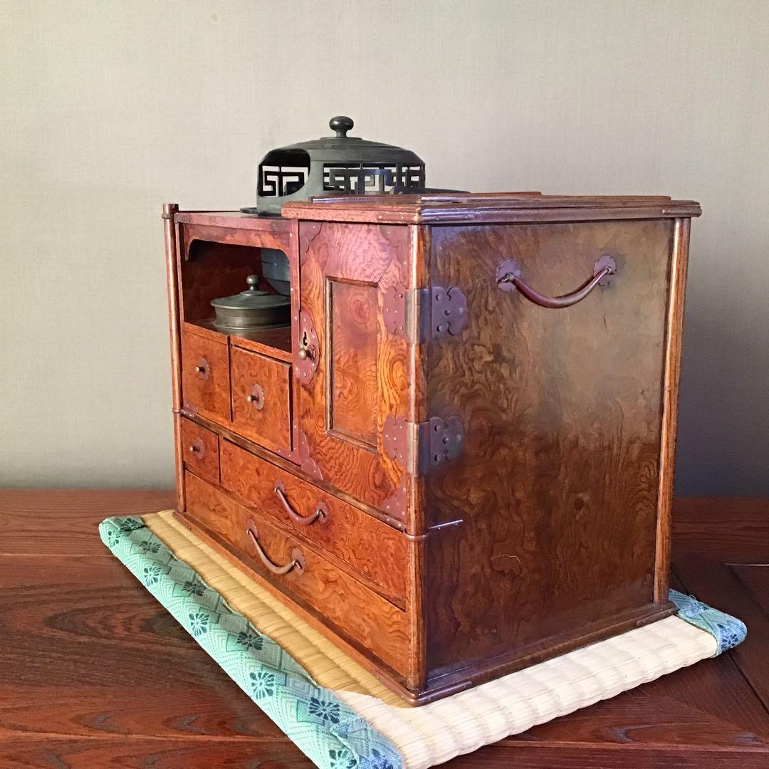 欅玉杢 煙草盆 硯 明治期