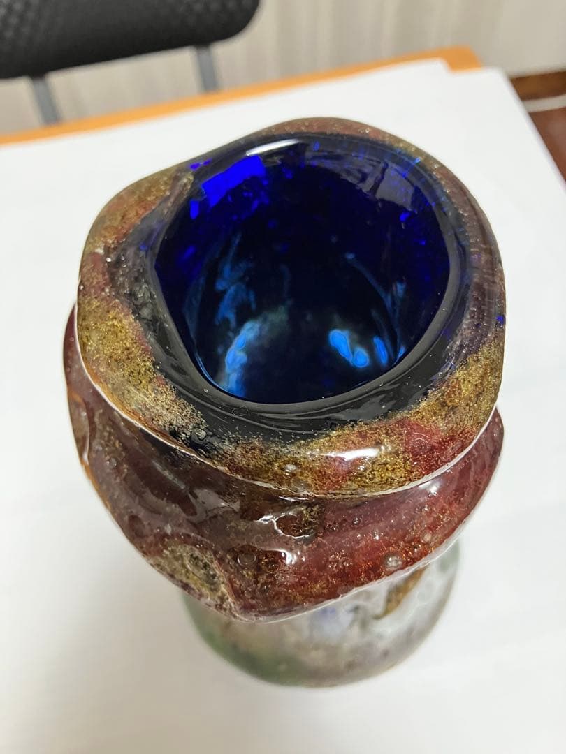 沖縄 琉球ガラス 【故】稲嶺盛吉作 花瓶 宙吹ガラス工房虹 現代の