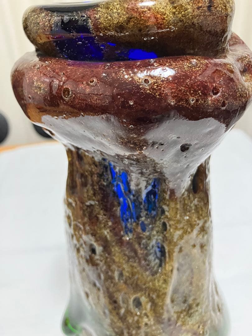 沖縄 琉球ガラス 【故】稲嶺盛吉作 花瓶 宙吹ガラス工房虹 現代の