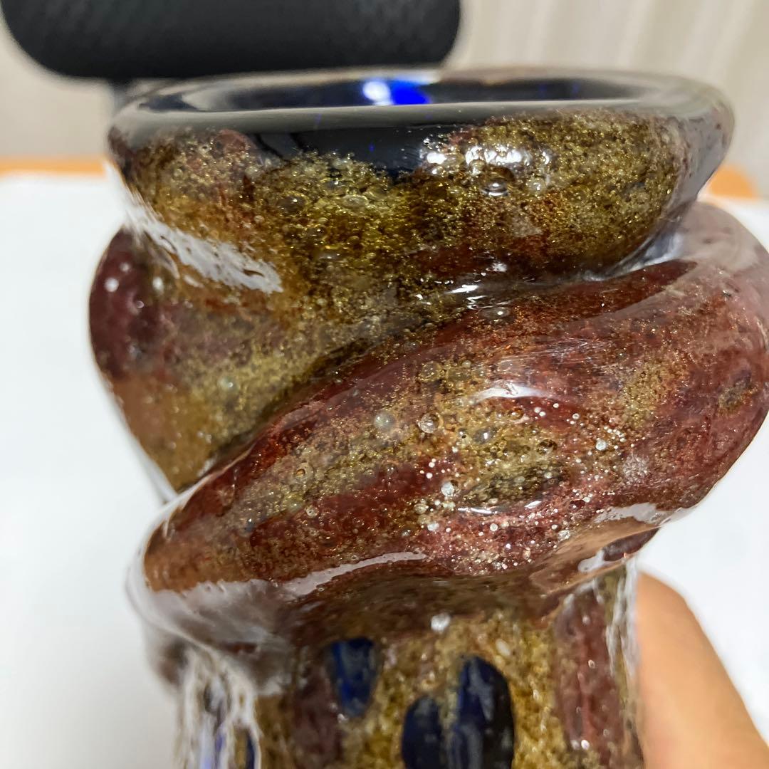 沖縄 琉球ガラス 【故】稲嶺盛吉作 花瓶 宙吹ガラス工房虹 現代の