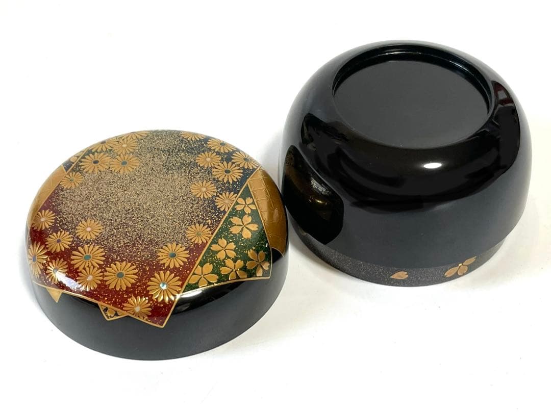 大多尾重則作 色紙春秋蒔絵 平棗 なつめ 棗 茶道具 共箱 蒔絵 桜 菊