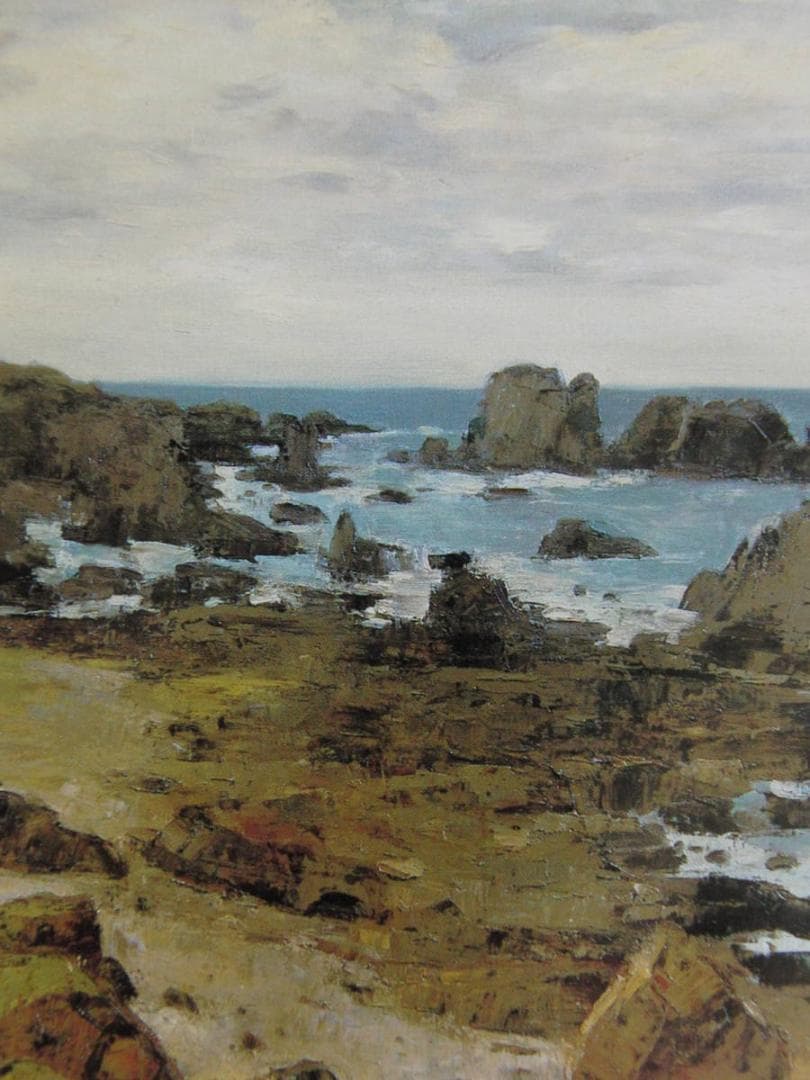 刑部人、【入道崎　男鹿半島】、希少な額装用画集より、美品、日本人画家