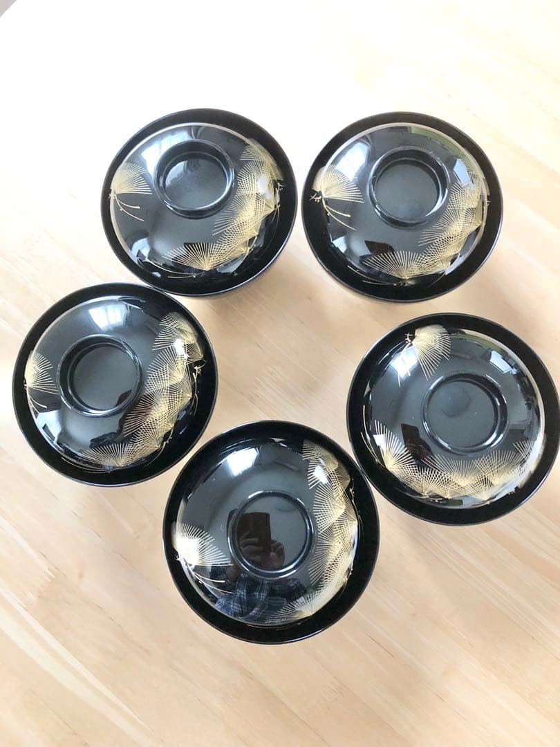 輪島塗】【希少】漆器 吸物椀 蓋付き（見開きまで模様付き）5客セット