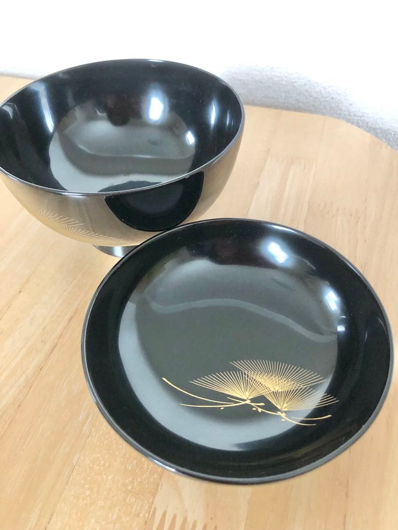 輪島塗】【希少】漆器 吸物椀 蓋付き（見開きまで模様付き）5客セット