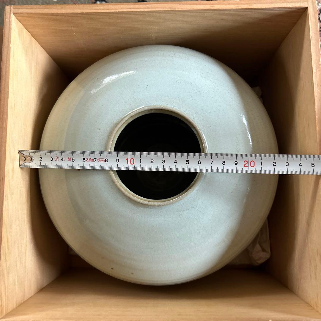 未使用【日展国宝作家 市川廣三名作白釉大花瓶 共箱 】貴重