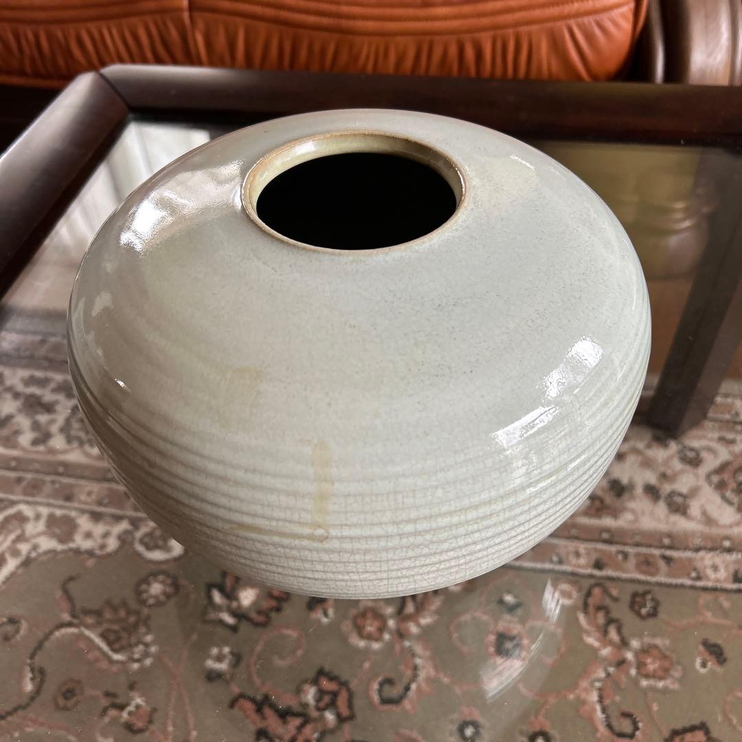 未使用【日展国宝作家 市川廣三名作白釉大花瓶 共箱 】貴重