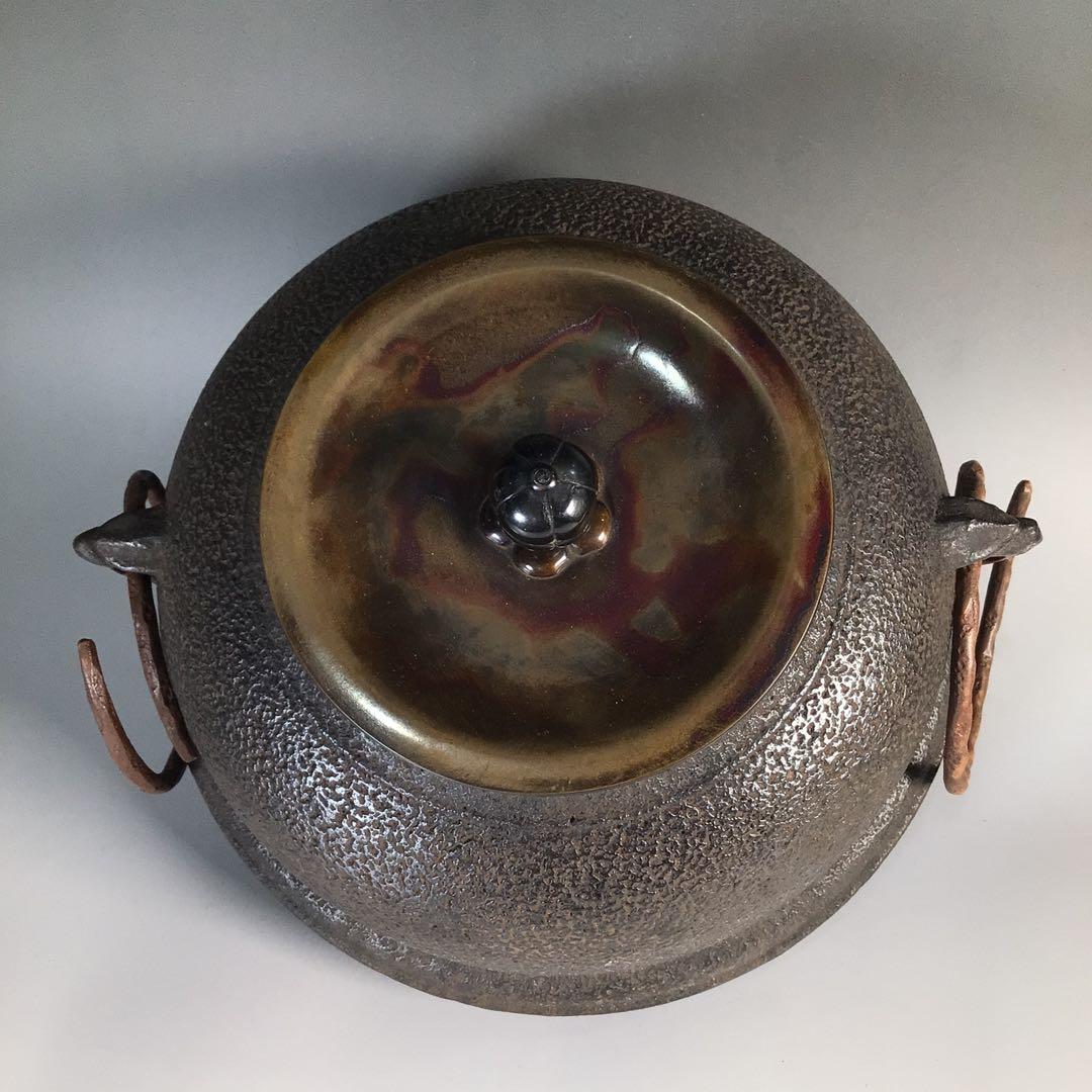 Ｍ６６２　茶釜　『釜師　門脇喜平造』『斑紫銅蓋』『真形釜』　共箱　茶道具