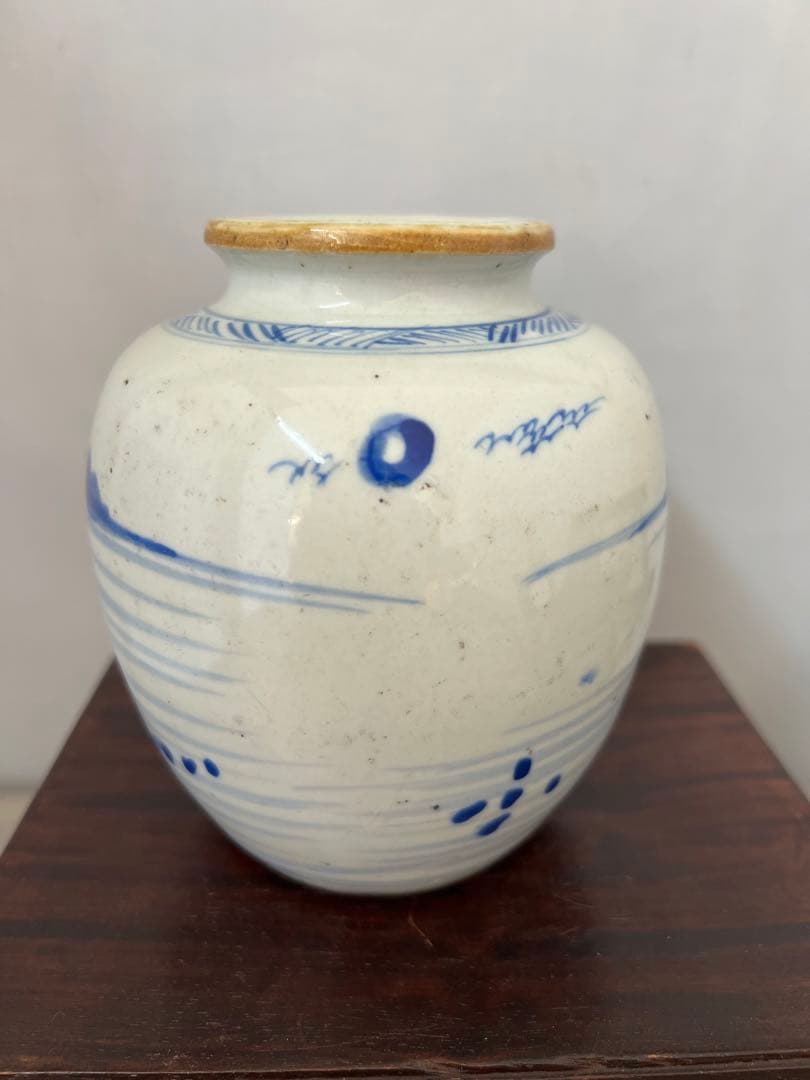 中国古美術 清時代染付け壺/水指 文房具 BL2-88-0