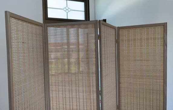 昭和レトロ 竹簾屏風 衝立 パーテーション 目隠し 四つ折り 透かし彫り