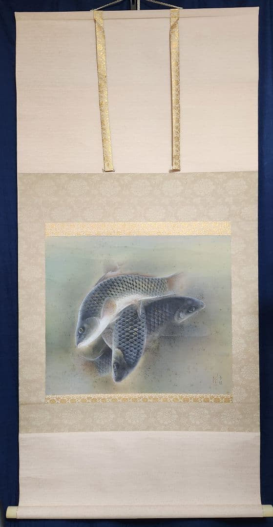 魚紋図（群鯉)】松井香瑶 2685 共箱 掛け軸 肉筆