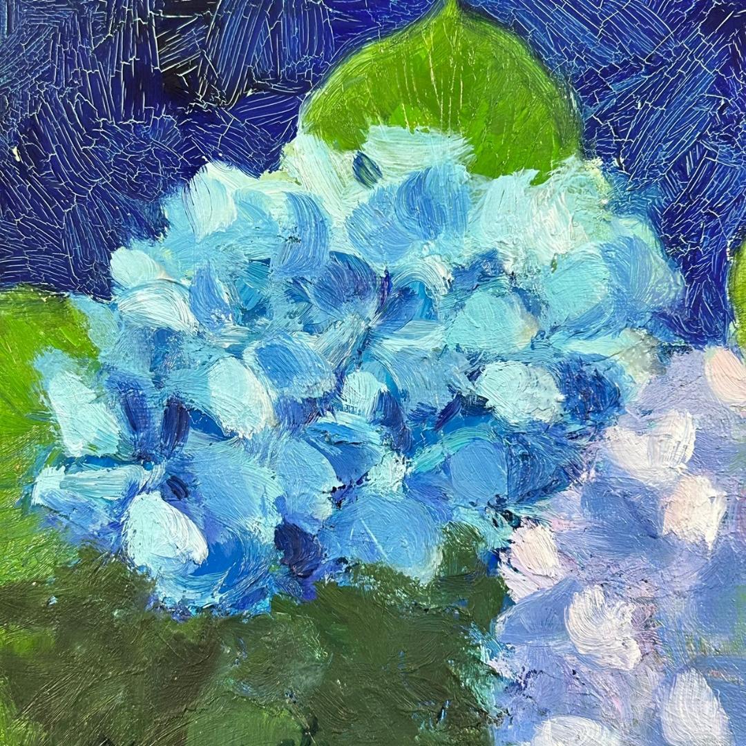 山本恵久「あじさい」キャンバスに油彩画 油絵 直筆サイン入り 額縁入り