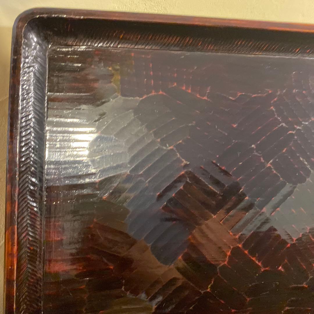 讃岐盆 木製彫刻模様入り正方形 お盆トレー　5つセット