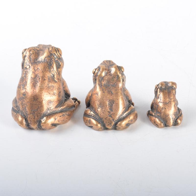 中国　古銅　蛙　紙鎮　置物　3点　N　4217