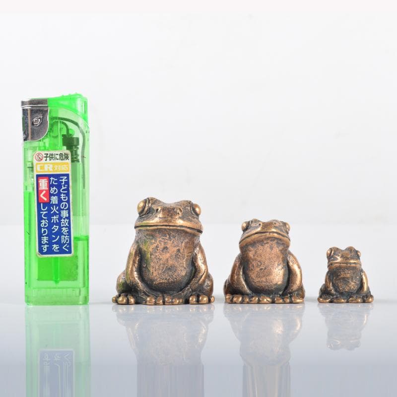 中国　古銅　蛙　紙鎮　置物　3点　N　4217