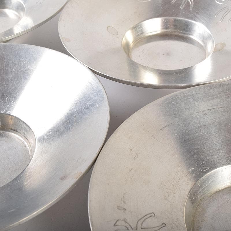 煎茶道具　平安　英青堂造　純錫園式茶托　五客　合計約588g　共箱　MR7702