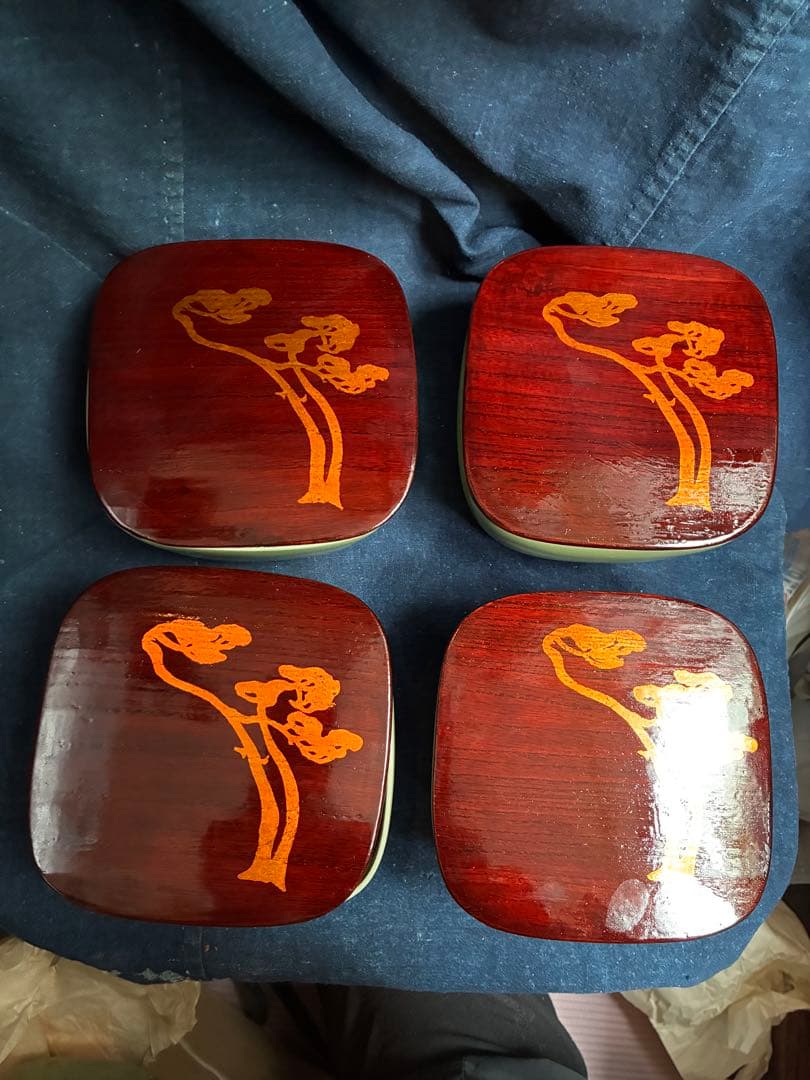 青磁 天龍寺青磁枡形向付 5客 宮永東山 共箱 荒川豊蔵の