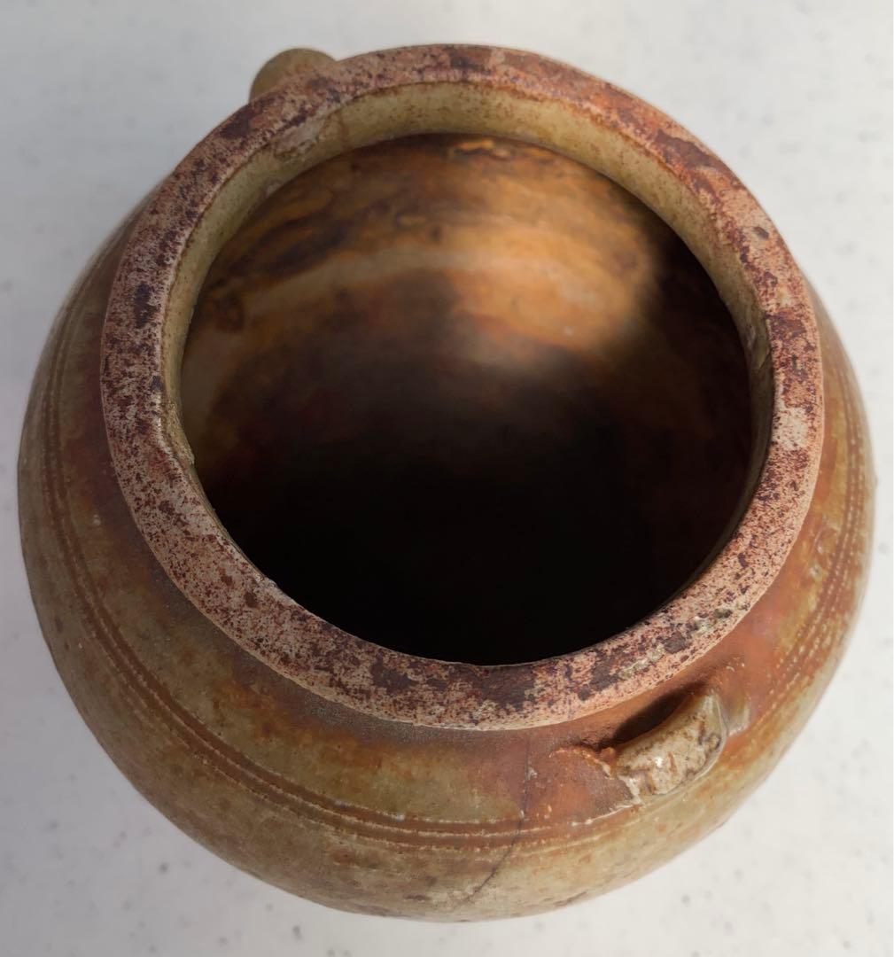瀬戸焼　お歯黒壺　高台　双耳　アンティーク