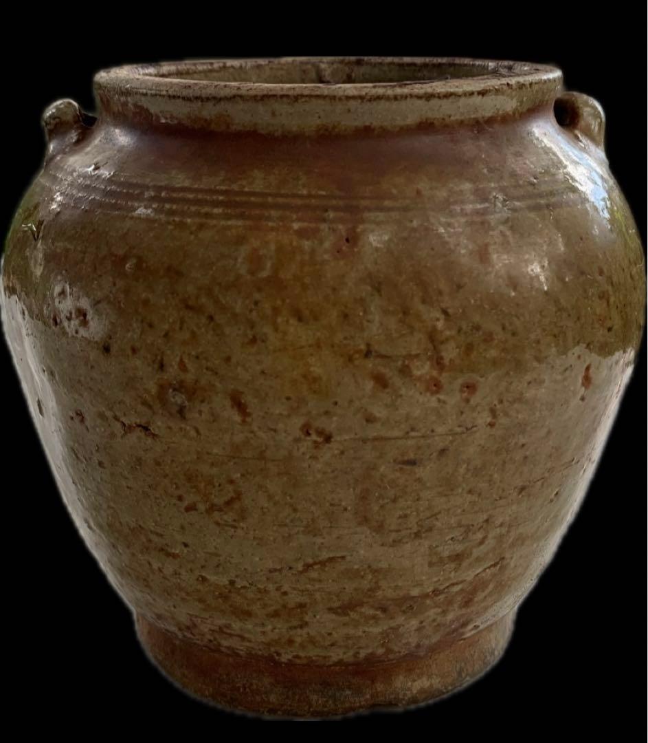 瀬戸焼　お歯黒壺　高台　双耳　アンティーク