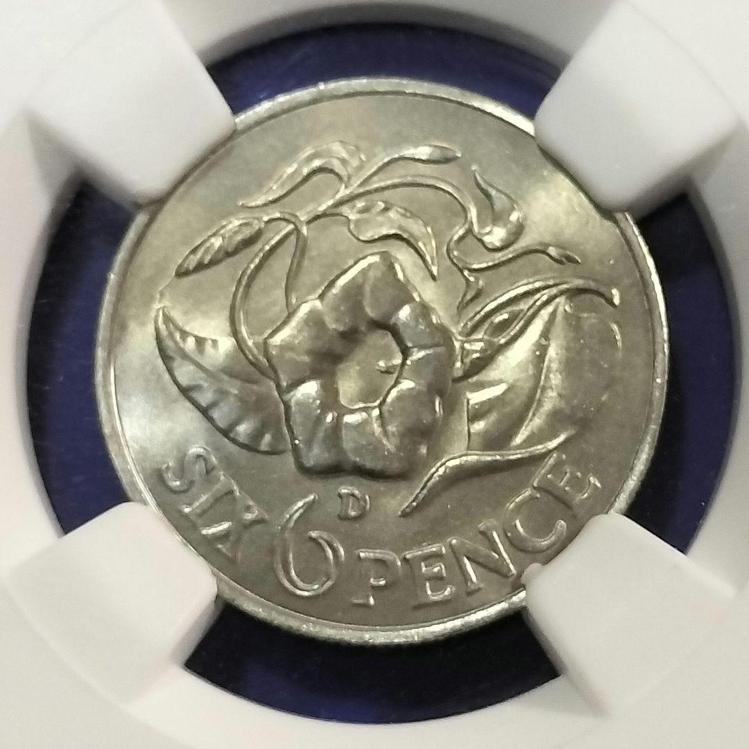 ザンビア　6ペンス硬貨　NGC MS64（アサガオのデザイン）1964年