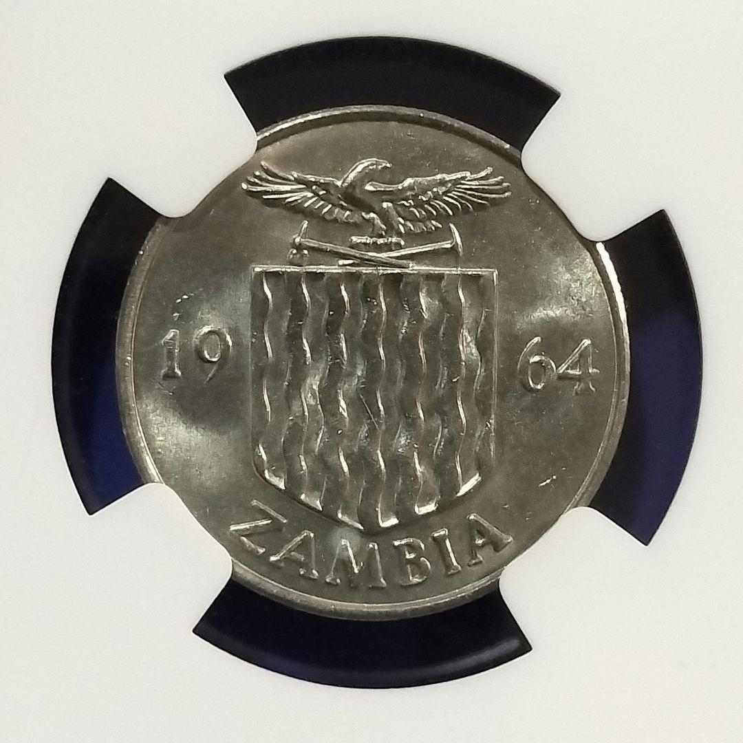 ザンビア　6ペンス硬貨　NGC MS64（アサガオのデザイン）1964年