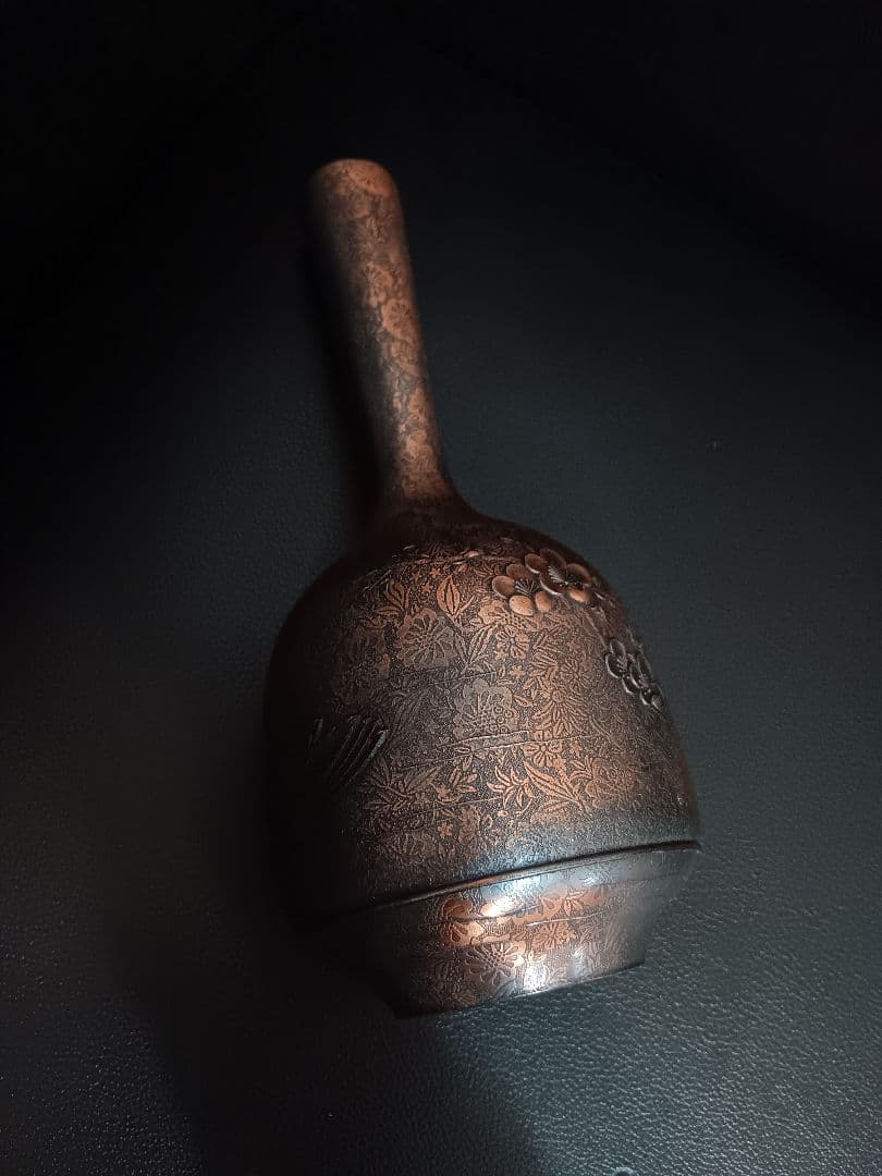 希少/逸品】三宝 SANPO 銅製 花瓶 鴛鴦（おしどり）梅 高彫 23cm