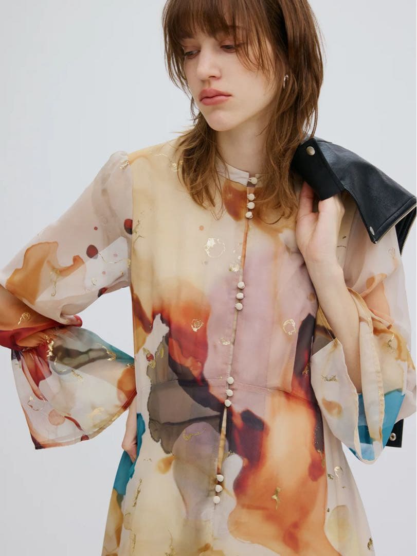 【美品】AMERI Mサイズインクアートドレス ワンピース