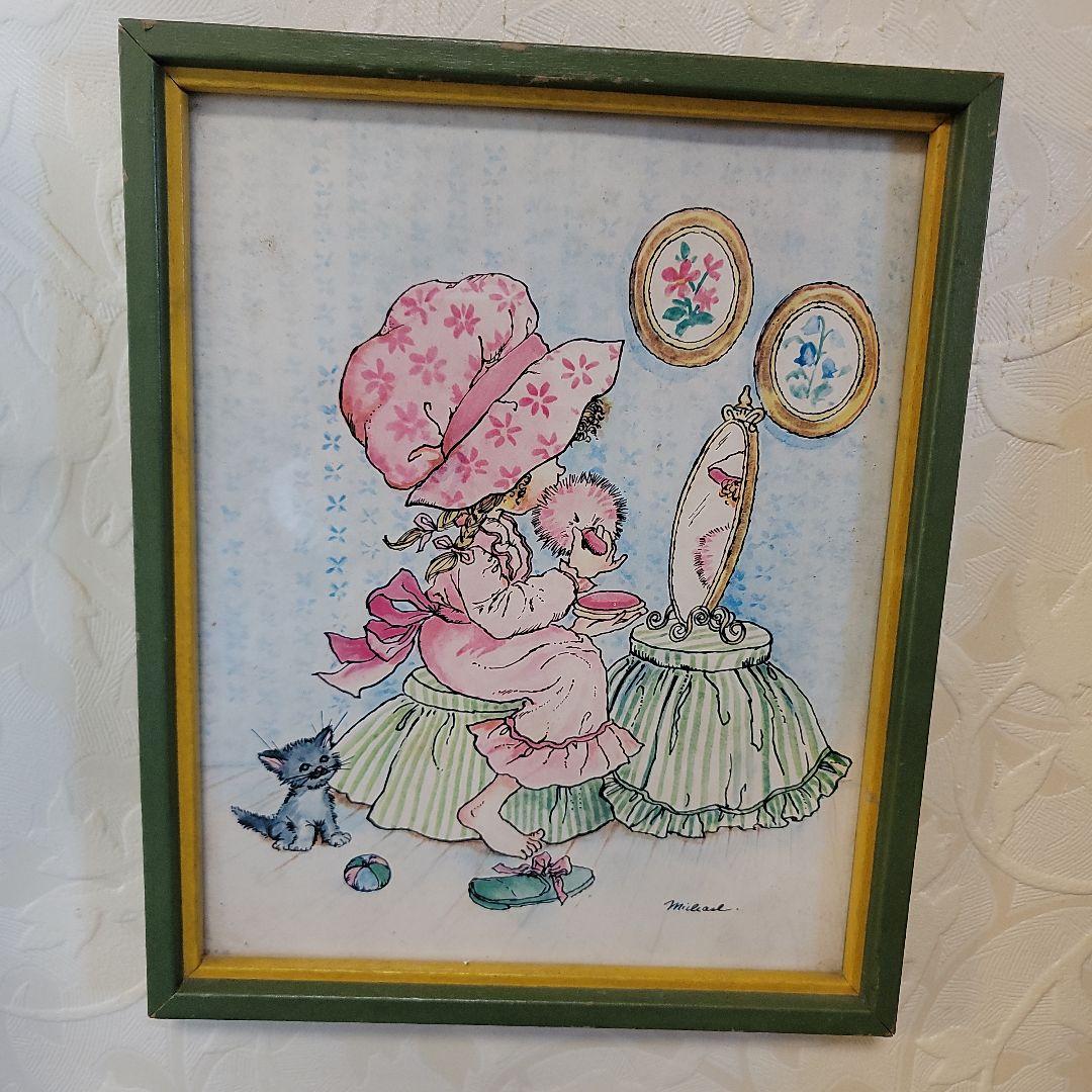 アメリカンアンティーク　額入りアート　壁掛けプリント額