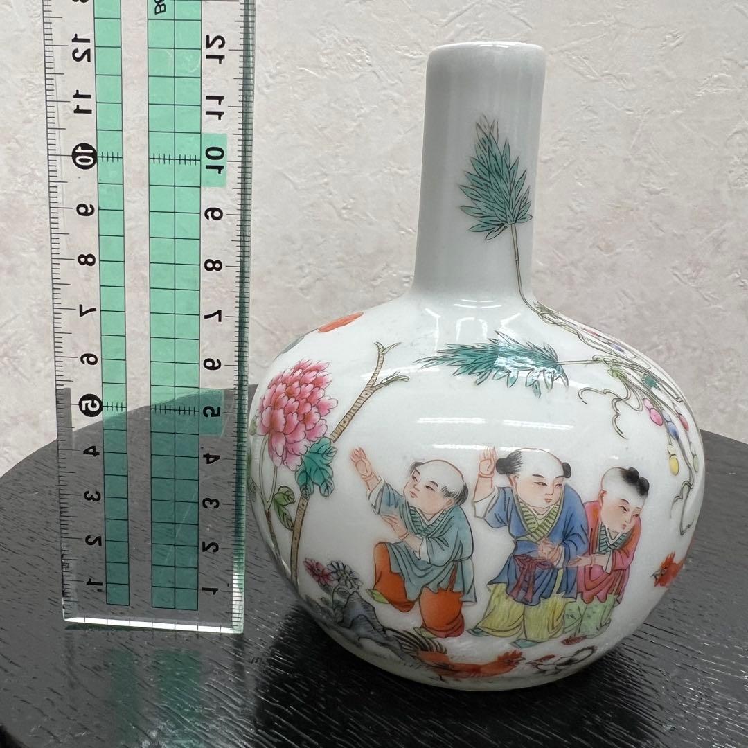 中国清朝人物紋長頸瓶骨董　唐物　アンティーク古美術品骨董　景徳鎮陶磁器青磁　江戸