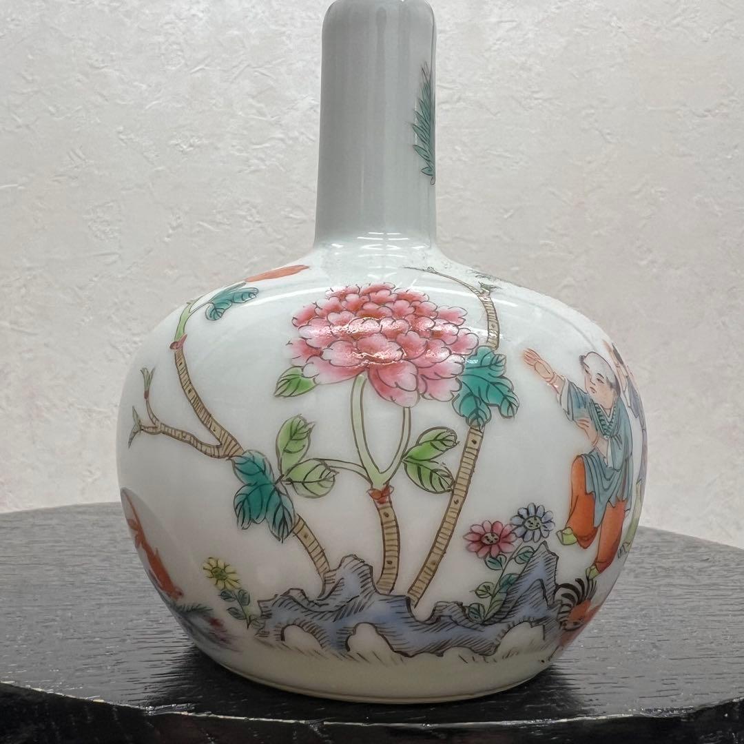 中国清朝人物紋長頸瓶骨董　唐物　アンティーク古美術品骨董　景徳鎮陶磁器青磁　江戸